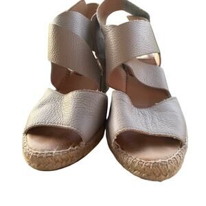 Kanna Cream Leather Espadrilles with Crossover Straps and Wedge Heel size 8.5